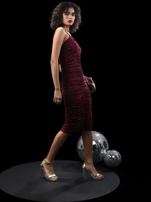 Tokyo Talkies Women Bodycon Maroon Below Knee Dress