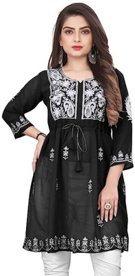 SIVAS Casual Embroidered Women Black, White Top