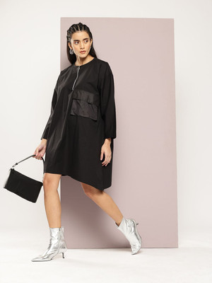 Kook N Keech Women T Shirt Black Above Knee/Mid Thigh Length Dress