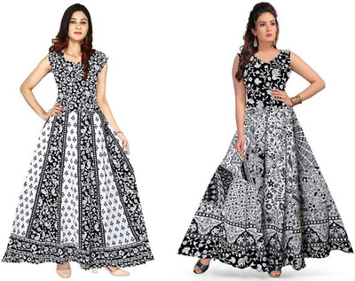RADHA RANI COLLECTION Women A-line Black, White Maxi/Full Length Dress