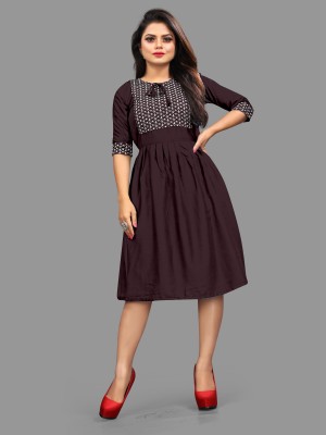 LOZZBY Women Ethnic Dress Brown Dress