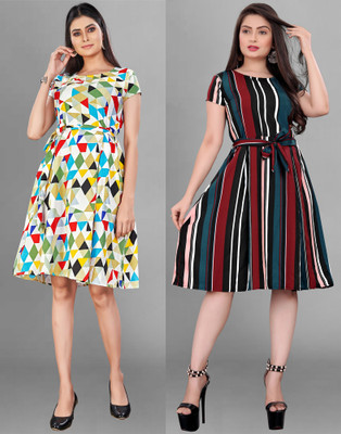 Trambakundi Women A-line Multicolor Knee Length Dress