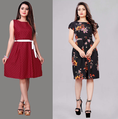 Hiral Creation Women Fit and Flare Multicolor Knee Length Dress