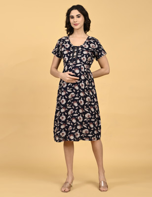 GOLDSTROMS Women A-line Dark Blue Knee Length Dress