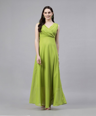 AAYU Women Fit and Flare Green Maxi/Full Length Dress