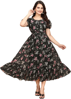 inch pinch Women Gown Black Maxi/Full Length Dress
