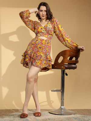 NUEVOSDAMAS Women A-line Multicolor Knee Length Dress