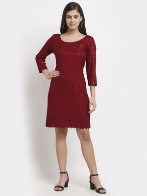 BRINNS Women A-line Maroon Knee Length Dress