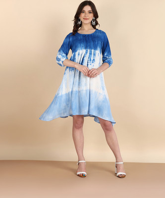 PinkTribe Women Fit and Flare Blue Above Knee/Mid Thigh Length Dress