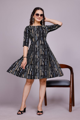 SITARAM FASHIION Women A-line Black Knee Length Dress