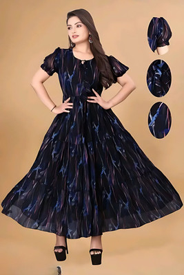 Vanray Fashion Women Fit and Flare Blue Ankle Length Dress