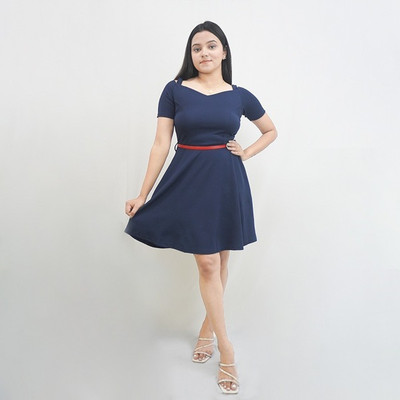 Wozfitz Women A-line Dark Blue Midi/Calf Length Dress