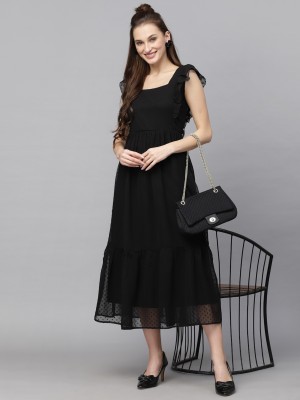 LADY SHOPI Women Fit and Flare Black Dress