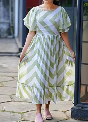 Fashion2wear Women Fit and Flare Light Green Midi/Calf Length Dress