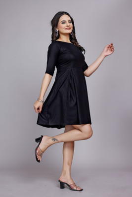 SITARAM FASHIION Women Fit and Flare Black Knee Length Dress