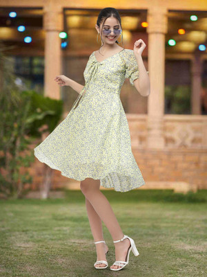 Moda Rapido Women A-line Green Knee Length Dress