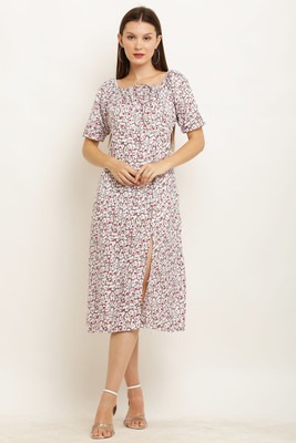 A R J FASHION Women Fit and Flare Multicolor Below Knee Dress