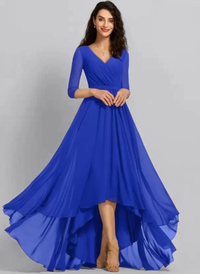 VALIMAI FASHION Women High Low Blue Dress