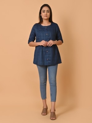 THE TINGE Casual Embellished Women Blue Top