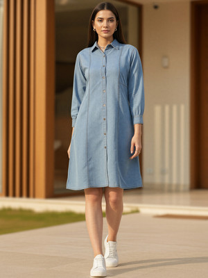 ADDYVERO Women A-line Light Blue Above Knee/Mid Thigh Length Dress