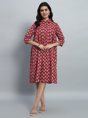 Ann Springs Women A-line Maroon Knee Length Dress