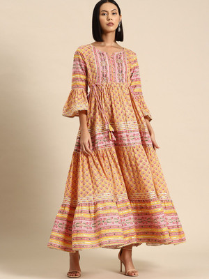 all about you Women Fit and Flare Yellow Maxi/Full Length Dress