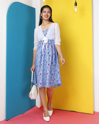 EyeBogler Women A-line Multicolor Midi/Calf Length Dress
