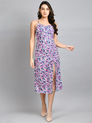 ADRIANA Women Fit and Flare White Below Knee Dress