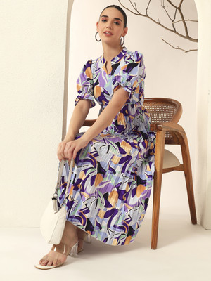 OTABU Women A-line Multicolor Midi/Calf Length Dress