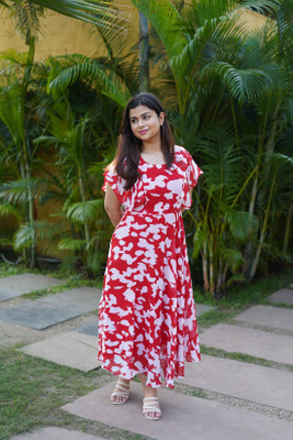 Fashion2wear Women Fit and Flare Red Maxi/Full Length Dress