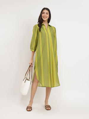 Pink Fort Women Shirt Green Midi/Calf Length Dress