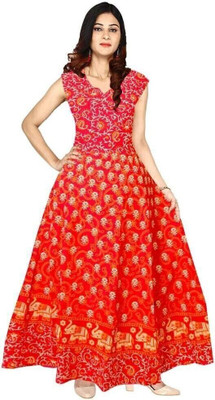 RADHA RANI COLLECTION Women A-line Red Maxi/Full Length Dress