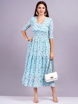 Highlight fashion export Women Fit and Flare Light Blue Dress