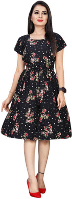 HouseOfCommon Women A-line Black Knee Length Dress
