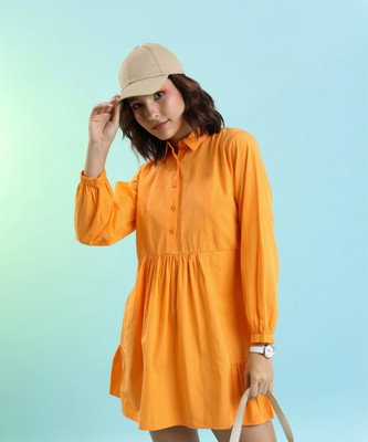 Tokyo Talkies Women Shirt Orange Above Knee/Mid Thigh Length Dress