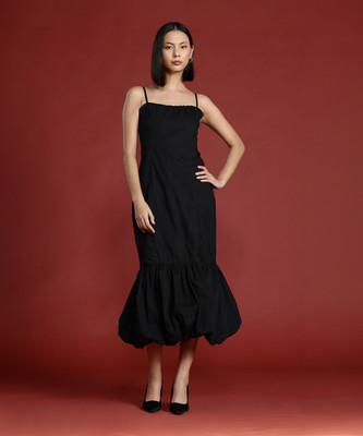 all about you Women Drop Waist Black Midi/Calf Length Dress