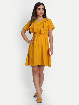 GUFRINA Women A-line Yellow Above Knee/Mid Thigh Length Dress