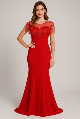 Chawla jee traders Women Fit and Flare Red Maxi/Full Length Dress