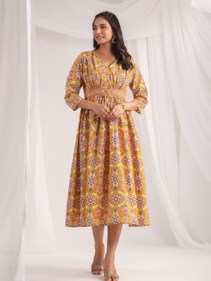 Janasya Women Gathered Multicolor Dress