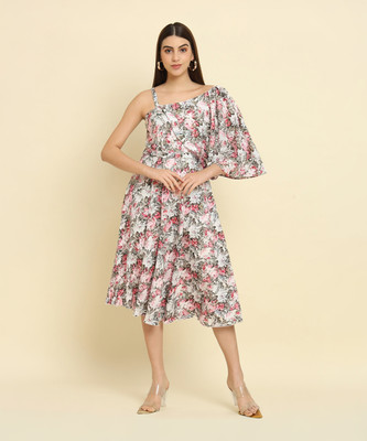 Rudraaksha Women A-line Multicolor Midi/Calf Length Dress