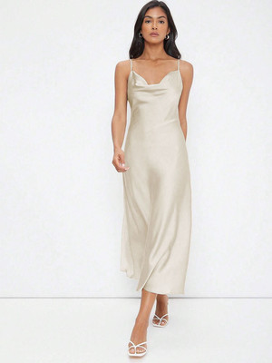 Dressberry Women A-line Beige Midi/Calf Length Dress