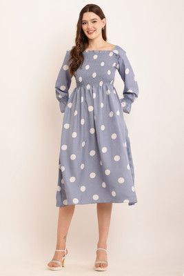 HOUSE OPF COMMON Women Fit and Flare Grey Midi/Calf Length Dress