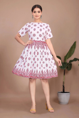 HouseOfCommon Women Fit and Flare Red Midi/Calf Length Dress