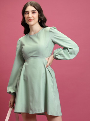 KETCH Women A-line Light Green Above Knee/Mid Thigh Length Dress