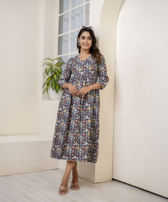 Nayo Fab Women Ethnic Dress Multicolor Midi/Calf Length Dress