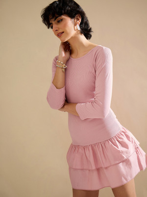 SASSAFRAS Women Fit and Flare Pink Above Knee/Mid Thigh Length Dress