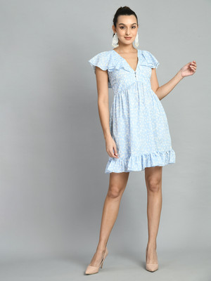 PRETTY LOVING THING Women Fit and Flare Light Blue Mini/Short Dress