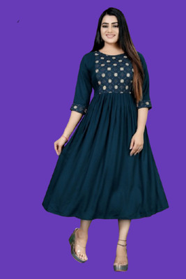 DICHIKA enterprise Women Fit and Flare Blue Midi/Calf Length Dress