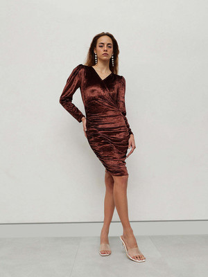 STREET9 Women Fit and Flare Brown Knee Length Dress