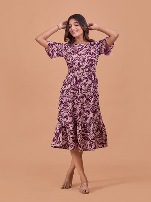 all about you Women Fit and Flare Purple Midi/Calf Length Dress